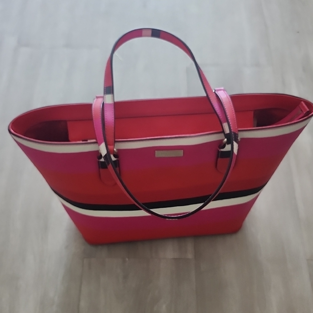 Kate Spade Laurel Way Red and Pink Striped Tote